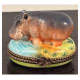 K - Rochard "Hippopotamus" Limoges box / Limoges France Hand-Painted Hippo Trinket Box