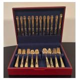 LR - Vintage Hampton Silversmiths Gold Flatware Service for 12