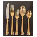 LR - Vintage Hampton Silversmiths Gold Flatware Service for 12