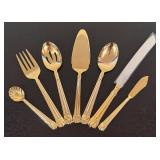 K - Set of 7 Vintage Hampton Silversmiths Gold-Toned Serving Utensils