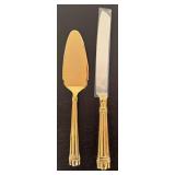 K - Set of 7 Vintage Hampton Silversmiths Gold-Toned Serving Utensils