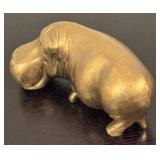 LR - Set of 3 Hippo Figurines - Brass, Glass and Hand-Painted Stone