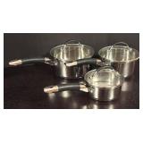 LR - Set of 3 Cuisinart Stainless Steel Saucepans with Lids