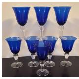 LR - Set of 8 Cobalt Blue Stemware Glasses