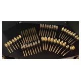 K - Vintage Lifetime Gold Plated Flatware Service for Eight with Serving Utensils