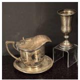 K - Vintage Commodore Hotel Silver Soldered Creamer and Miniature Goblet