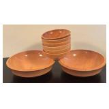 LR - Set of 8 Vintage Woodpecker Wood Ware Hand Made Wooden Bowls