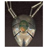 K - Statement Silver Plated Necklace with Stone Pendant