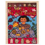 LR - Set of 4 Colorful Vintage Unframed Fabric Art Prints by Kiki 1990s