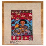 LR - Set of 4 Colorful Vintage Unframed Fabric Art Prints by Kiki 1990s