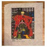 LR - Set of 4 Colorful Vintage Unframed Fabric Art Prints by Kiki 1990s