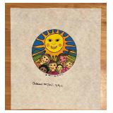 LR - Set of 4 Colorful Vintage Unframed Fabric Art Prints by Kiki 1990s