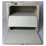 Vintage Tin Pie Safe with 3D Strawberries and Vintage Ransburg Blue Metal Wall Hanging Spice Canister Set