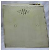 Vintage Tin Pie Safe with 3D Strawberries and Vintage Ransburg Blue Metal Wall Hanging Spice Canister Set