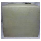 Vintage Tin Pie Safe with 3D Strawberries and Vintage Ransburg Blue Metal Wall Hanging Spice Canister Set