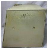 Vintage Tin Pie Safe with 3D Strawberries and Vintage Ransburg Blue Metal Wall Hanging Spice Canister Set