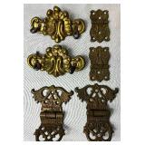 Variety of Vintage Trunk Hardware Parts & Nails plus 2 Leather Handles