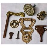 Variety of Vintage Trunk Hardware Parts & Nails plus 2 Leather Handles