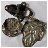 Variety of Vintage Trunk Hardware Parts & Nails plus 2 Leather Handles