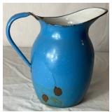 Vintage Blue Enamelware Bundle - Basin Bowl, Pictcher, Biscuit Jar, Dipper, Blue Speckled Bowl and Blue Pail and Butter Warmer