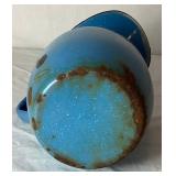 Vintage Blue Enamelware Bundle - Basin Bowl, Pictcher, Biscuit Jar, Dipper, Blue Speckled Bowl and Blue Pail and Butter Warmer