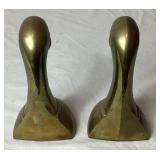 Vintage Brass Mallard Duck Bookends and Antique Hand Carved Cork Duck Decoy