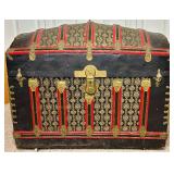 Antique Camel Back Trunk with Lock on Wheels