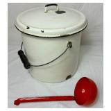 Vintage Enamelware Bundle - 2 Coffee Pots, Coffee Sign, Stock Pot with Lid, Snack Sign, and Ladle