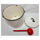 Vintage Enamelware Bundle - 2 Coffee Pots, Coffee Sign, Stock Pot with Lid, Snack Sign, and Ladle