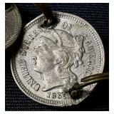 Antique Coin Bracelet with 9 American Three Cent Coins from 1860