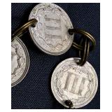Antique Coin Bracelet with 9 American Three Cent Coins from 1860