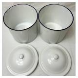Vintage White & Dark Blue Enamelware Kitchen Bundle - Bread Tin, Flour Pot, Flour & Starch Containers