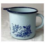 Cream & Blue Bundle of Pottery and Enamelware Milk Pitcher