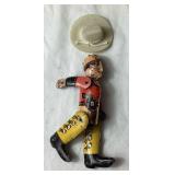 Vintage Tin Toy Assortment - 1929 Tin Cowboy from Whoopee Car, Noisemakers, Clicker Toys, Horns and Push Spinner Toy  with 3 Circus Tins