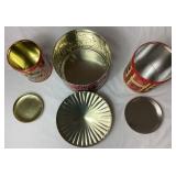 Vintage Tin Toy Assortment - 1929 Tin Cowboy from Whoopee Car, Noisemakers, Clicker Toys, Horns and Push Spinner Toy  with 3 Circus Tins