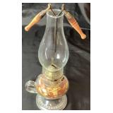 Vintage Chamber Kerosene Lamp with Glass Chimney and Vintage Curling Iron