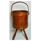 Antiique Firken Wooden Sugar Bucket, Primitive Wooden Bucket and Early American Wood Firkin Sewing Box