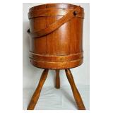 Antiique Firken Wooden Sugar Bucket, Primitive Wooden Bucket and Early American Wood Firkin Sewing Box