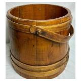 Antiique Firken Wooden Sugar Bucket, Primitive Wooden Bucket and Early American Wood Firkin Sewing Box