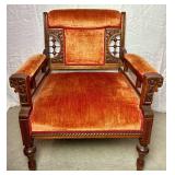 Antique Ornate Hand Carved Upholstered Armchair