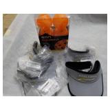 6 Pickle Balls and 4 Visors...