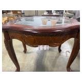 Wood and Glass Accent Table with Carved Details