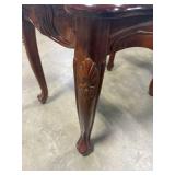 Wood and Glass Accent Table with Carved Details
