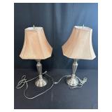 Pair of Brushed Nickel Table Lamps with Fabric Shades, 24 Inch
