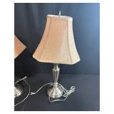 Pair of Brushed Nickel Table Lamps with Fabric Shades, 24 Inch