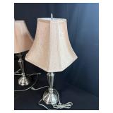 Pair of Brushed Nickel Table Lamps with Fabric Shades, 24 Inch