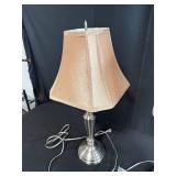 Pair of Brushed Nickel Table Lamps with Fabric Shades, 24 Inch