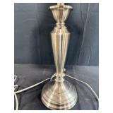 Pair of Brushed Nickel Table Lamps with Fabric Shades, 24 Inch