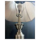 Pair of Brushed Nickel Table Lamps with Fabric Shades, 24 Inch