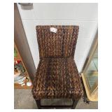 Woven Rattan Bar Stool with Wood Legs, 39 in H x 16 in W x 20 in D